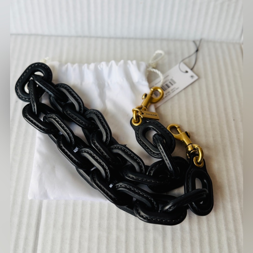 COACH Black Leather Covered Short Chain Strap